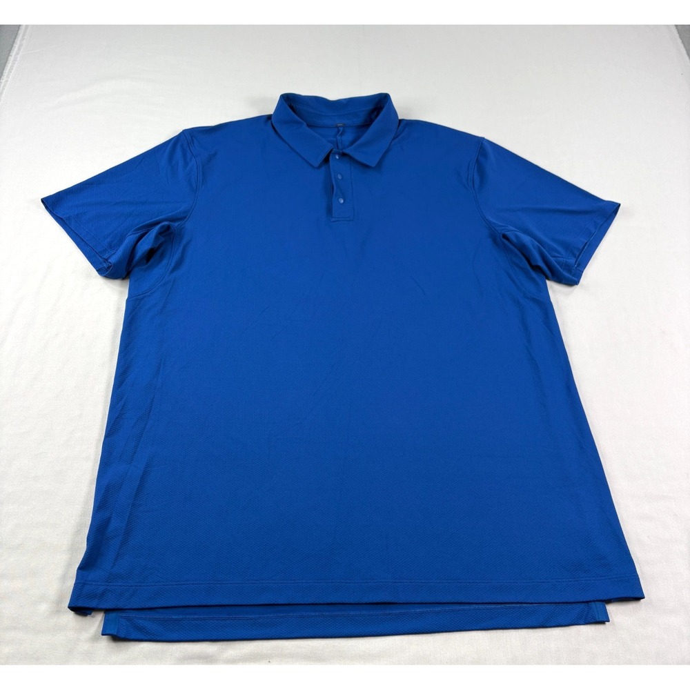 Lululemon Performance Polo Shirt Mens Large Blue Snap Front Golf Wicking Stretch